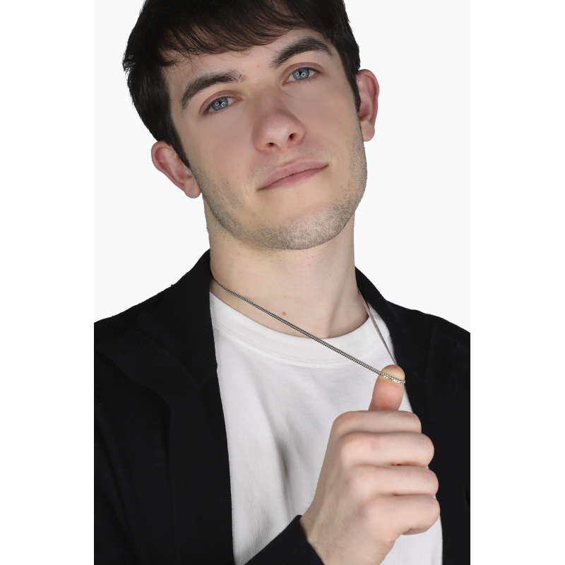 Collar en oro blanco de 18k con eslabón gourmette plano