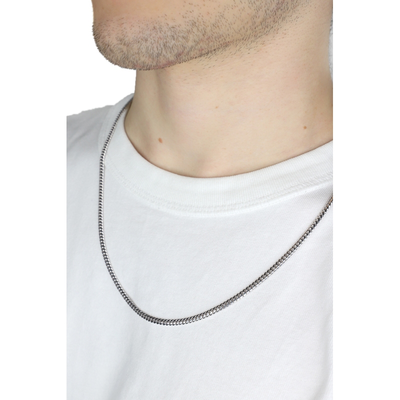 Collar groumette plano en oro blanco 18k, 60 cm Collar groumette plano en oro blanco 18k, 60 cm