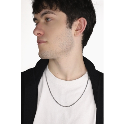 Collar groumette plano en oro blanco 18k, 60 cm