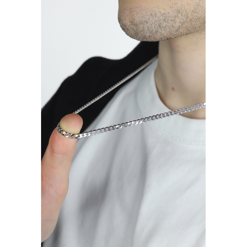 Cadena de eslabones groumette en oro blanco 18k, cm 60