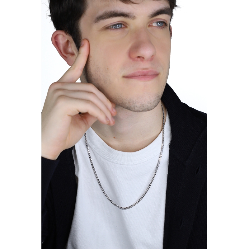 Cadena de eslabones groumette en oro blanco 18k, cm 60