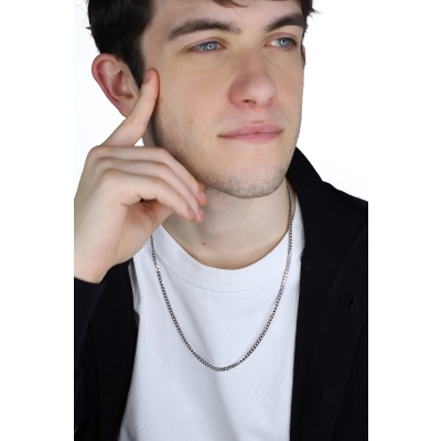 Cadena de eslabones groumette en oro blanco 18k, cm 60