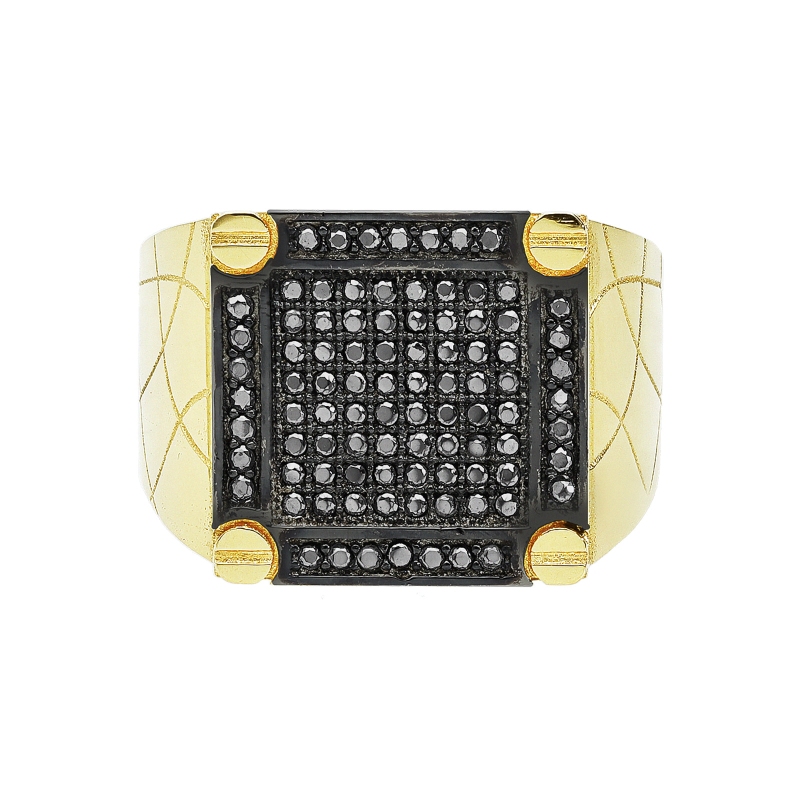 Anillo Hombre en Oro Amarillo 18k con Circonitas Negras Anillo Hombre en Oro Amarillo 18k con Circonitas Negras