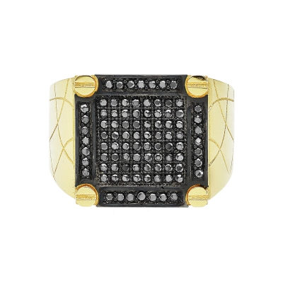 Anillo Hombre en Oro Amarillo 18k con Circonitas Negras