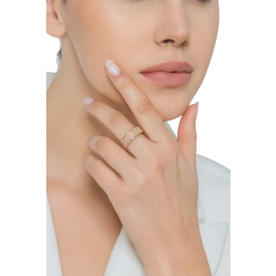 Anillo banda en oro rosa 18 quilates con diamantes