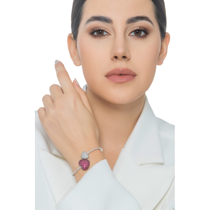 Pulsera corazón de diamantes y rubíes en oro blanco Pulsera corazón de diamantes y rubíes en oro blanco