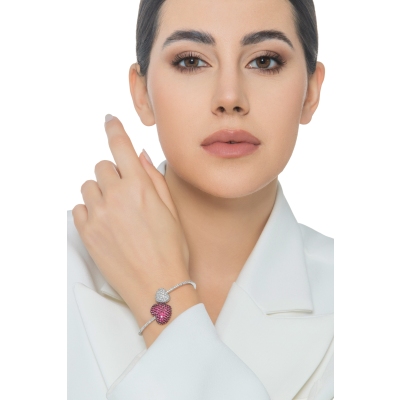 Pulsera corazón de diamantes y rubíes en oro blanco