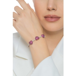 Brazalete en oro blanco 18k con 3 corazones en rubíes y diamantes 2
