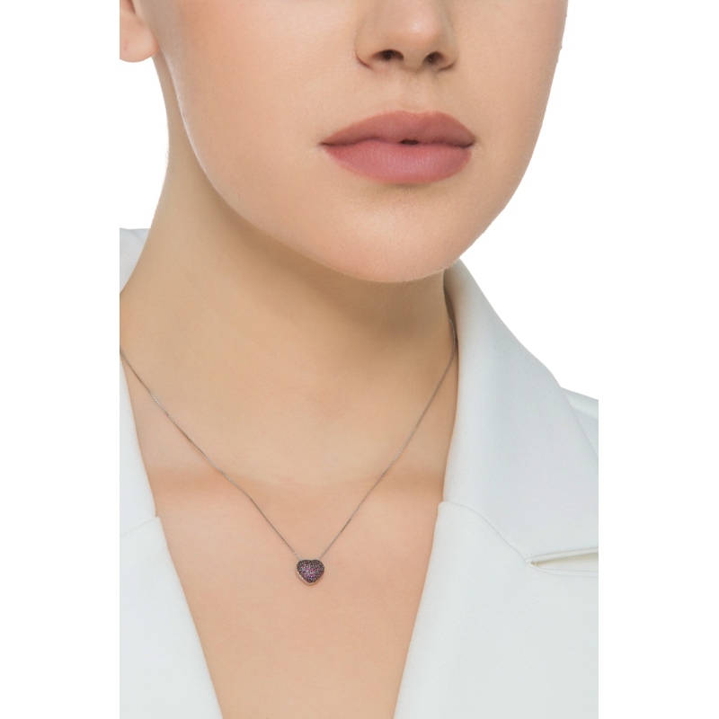 Collar oro blanco 750 corazón con rubíes Collar oro blanco 750 corazón con rubíes
