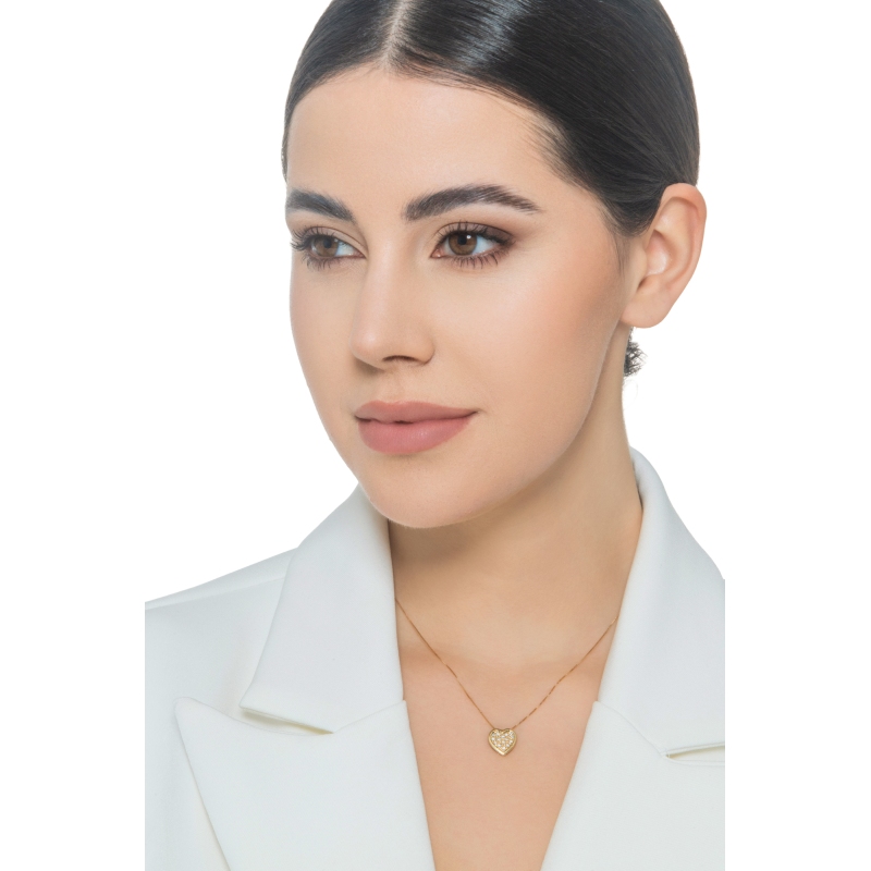 Collar oro amarillo 18k corazón con pavé de diamantes 