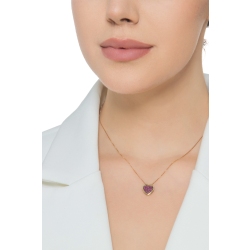 Collar oro amarillo 18k corazón con pavé brunido y rubíes 2