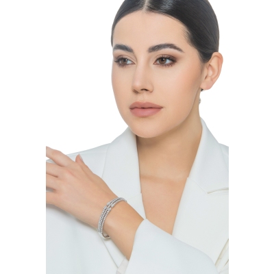 Brazalete rígido en oro blanco 18k con 3 hileras de diamantes