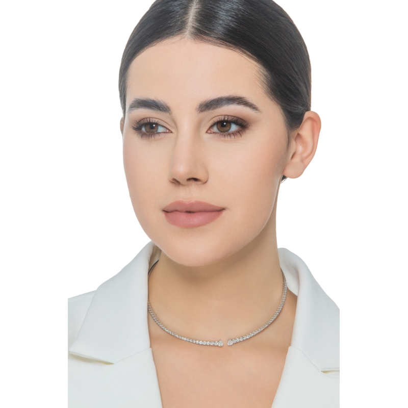 Gargantilla choker en oro blanco 18k con diamantes 