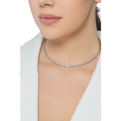 Gargantilla choker en oro blanco 18k con diamantes 