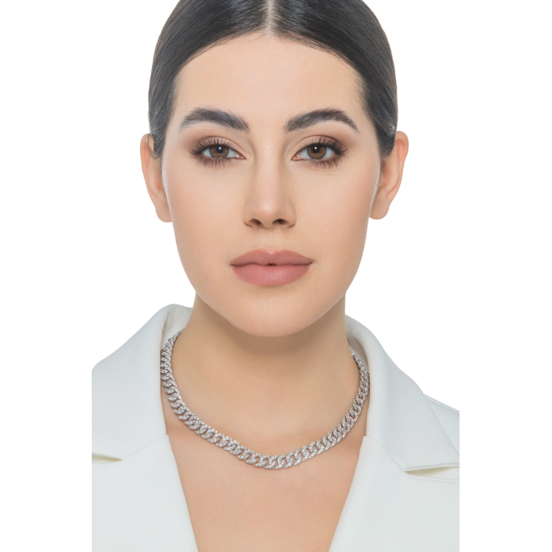 Collar elegante oro blanco 18k estilo groumette con diamantes