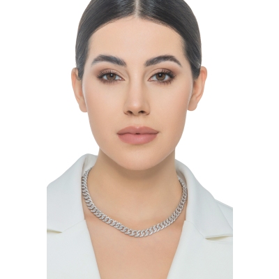 Collar elegante oro blanco 18k estilo groumette con diamantes