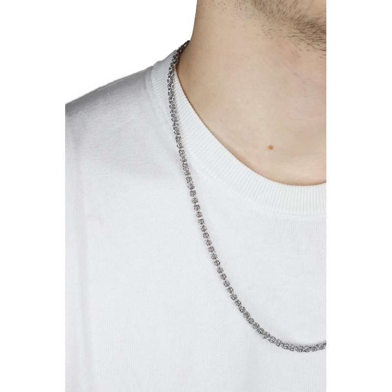 Collar en oro blanco de 18k con eslabón bizantino cm 60