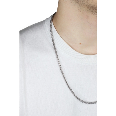 Collar en oro blanco de 18k con eslabón bizantino cm 60