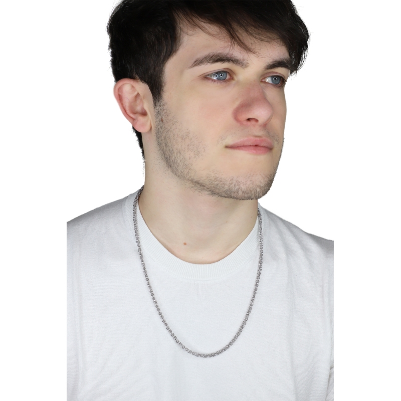 Collar en oro blanco de 18k con eslabón bizantino cm 60