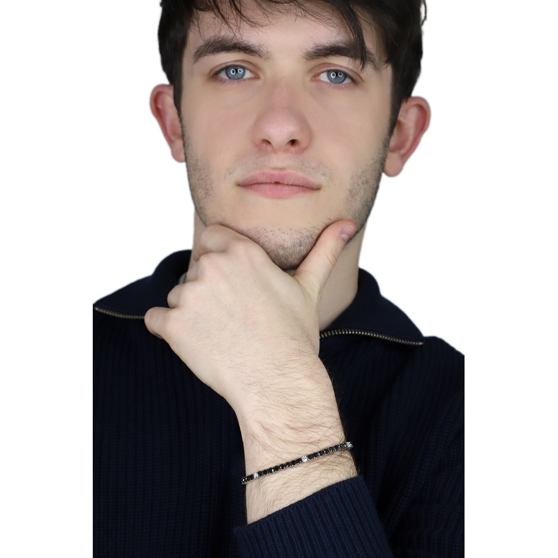 Pulsera Tennis hilo en oro blanco 18k engastada con diamantes negros y diamantes