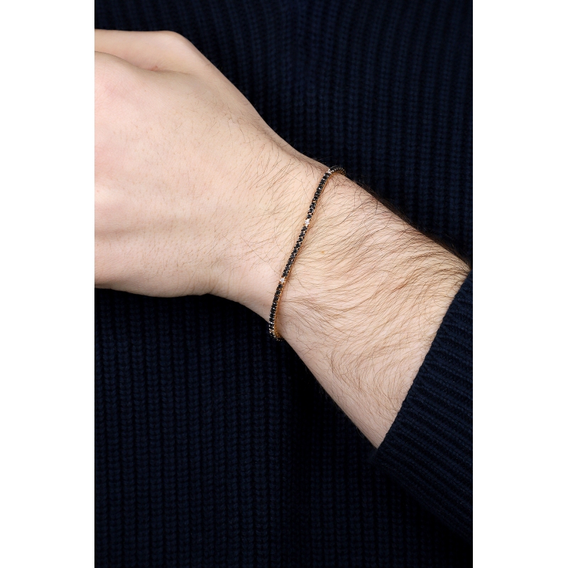 Pulsera Tennis en Oro Rosa 18k con Diamantes Negros y Blancos