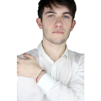 Pulsera tennis de hilo en oro blanco de 18k con zafiros multicolores