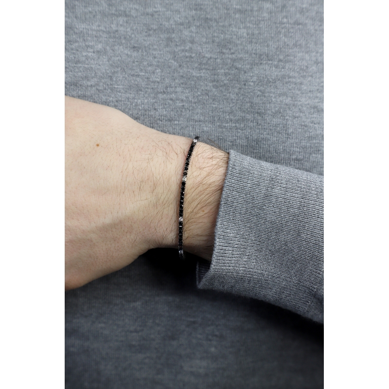Pulsera Tennis en Oro con Diamantes Negros y Blancos