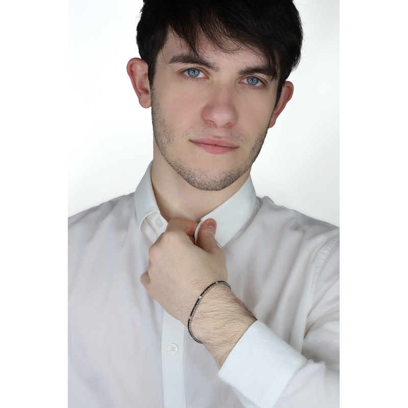 Pulsera Tennis Unisex en Oro Blanco 18k con Diamantes Negros y Blancos