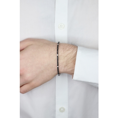 Pulsera Tennis Unisex en Oro Blanco 18k con Diamantes Negros y Blancos