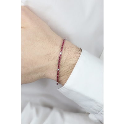 Pulsera riviera en Oro Blanco 18k con Rubíes y Diamantes