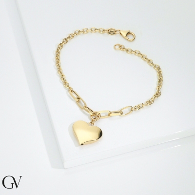 Pulsera oro amarillo 18K con colgante corazón 