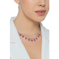 Collar tenis en oro blanco 18k con colgantes de rubí  2