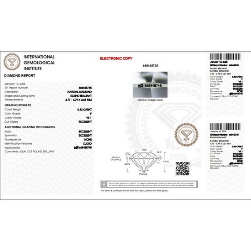 Diamante certificado IGI 0.42CT F VS1 Diamante certificado IGI 0.42CT F VS1