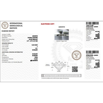 Diamante certificado IGI 0.42CT F VS1
