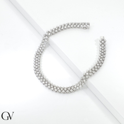 Pulsera diseño tejido oro blanco 18k engastada con diamantes