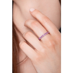 Anillo riviera en oro blanco de 18k con zafiros rosas 2