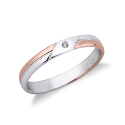 Anillo de boda en oro rosa y blanco 18k con un diamante