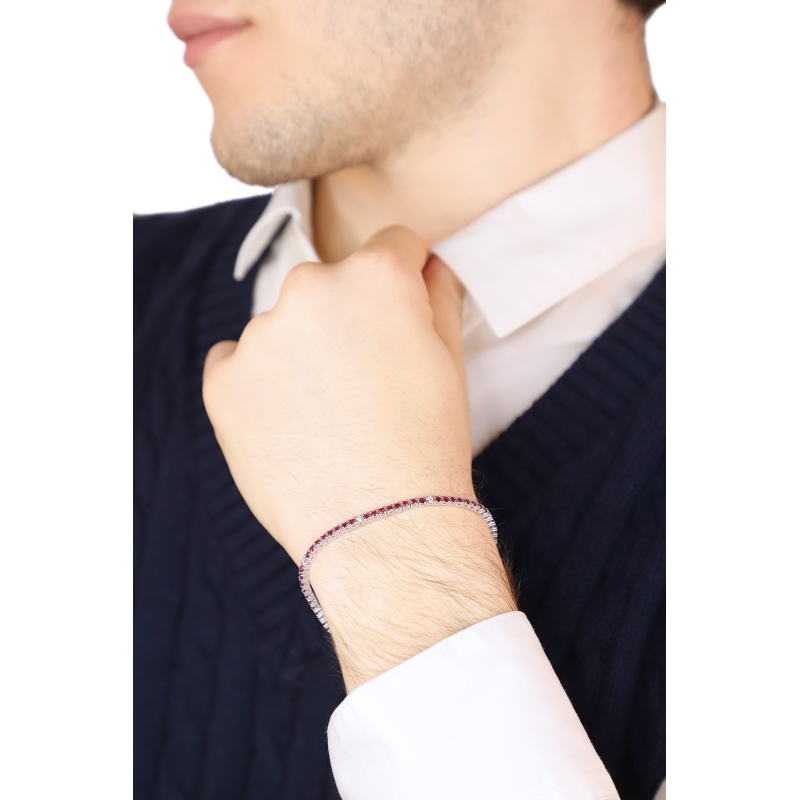 Pulsera tenis en oro blanco 18k con rubíes y diamantes