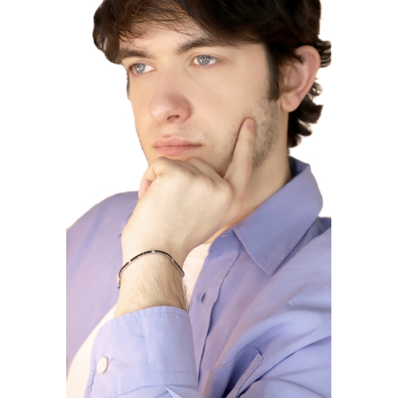 Brazalete unisex tennis fino en oro blanco de 18 quilates con diamantes negros y blancos