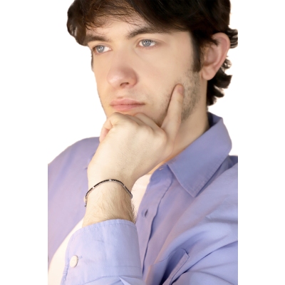 Brazalete unisex tennis fino en oro blanco de 18 quilates con diamantes negros y blancos