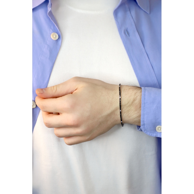 Brazalete unisex tennis fino en oro blanco de 18 quilates con diamantes negros y blancos