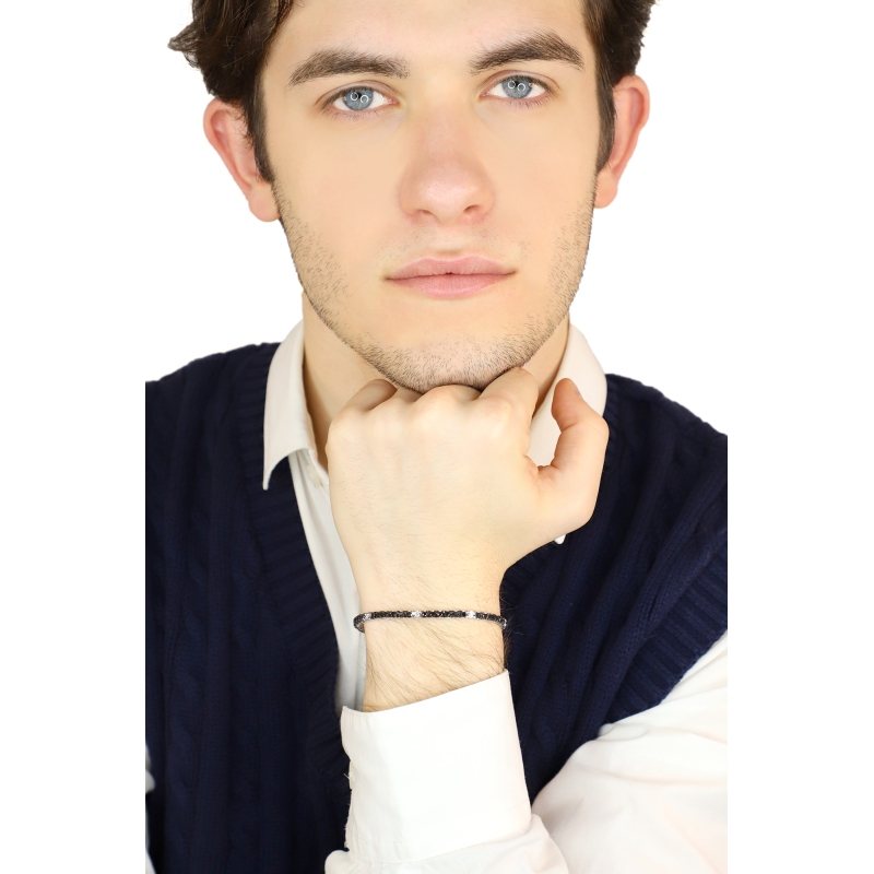 Pulsera Tennis Oro Blanco 18k con Diamantes Negros y Blancos