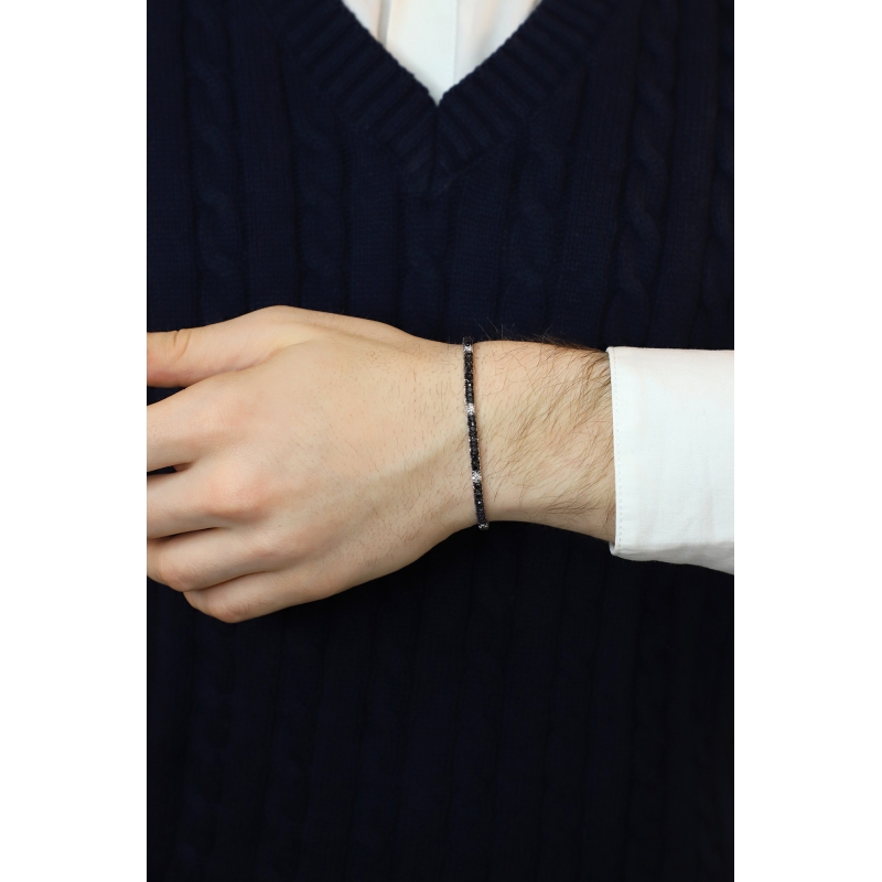 Pulsera Tennis Oro Blanco 18k con Diamantes Negros y Blancos