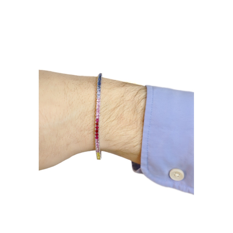 Pulsera Riviera en oro blanco 18 quilates con zafiros multicolores Pulsera Riviera en oro blanco 18 quilates con zafiros multicolores