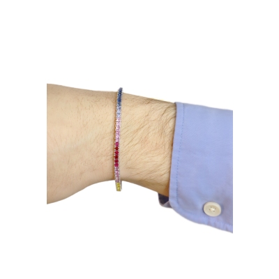 Pulsera Riviera en oro blanco 18 quilates con zafiros multicolores