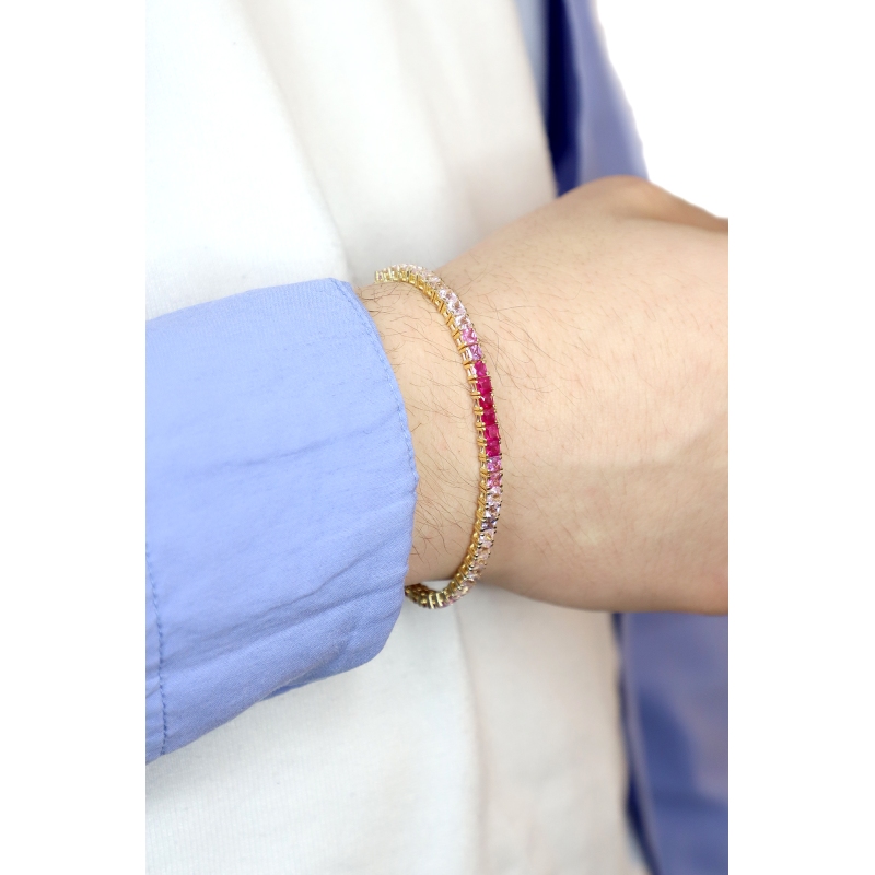 Pulsera Riviera en oro amarillo de 18 quilates con zafiros rosas Pulsera Riviera en oro amarillo de 18 quilates con zafiros rosas
