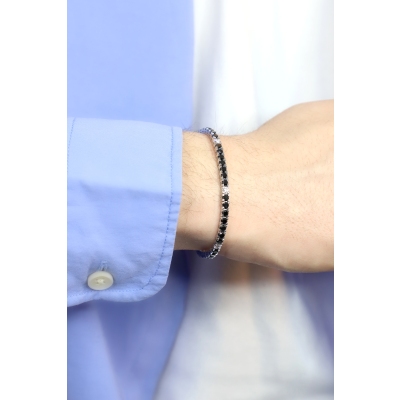 Pulsera tenis en oro blanco 750 engastada con diamantes blancos y negros