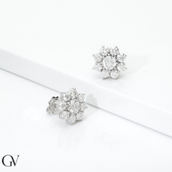 Pendientes flor oro blanco 750 con diamantes