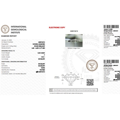 Diamante certificado IGI 0.34CT F VVS1 