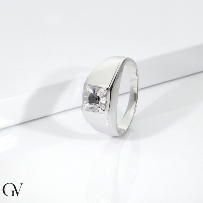 Anillo solitario hombre en oro blanco 18k diamante negro